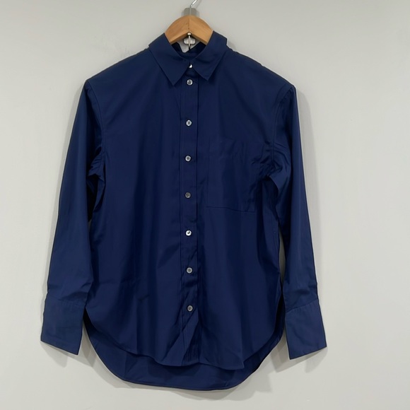 Madewell Navy Blue Button Down Long Sleeve Mid Weight Relaxed Shirt XXS NWT - Picture 2 of 4